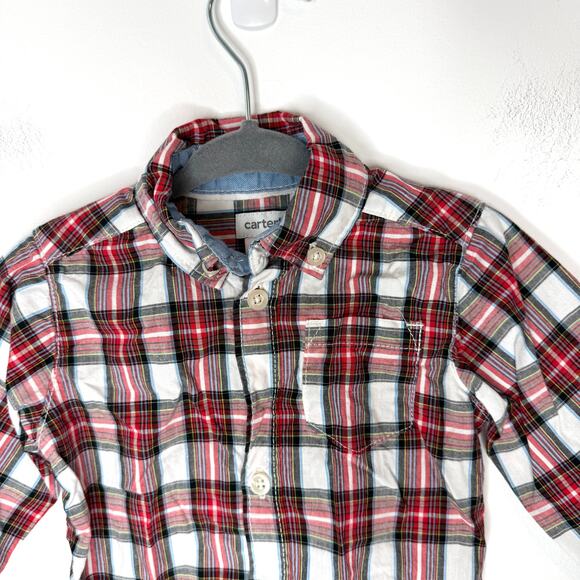 Carter's Baby Boy Plaid Button Down Shirt One Piece Set Red Blue Size 9 Months - Picture 9 of 13